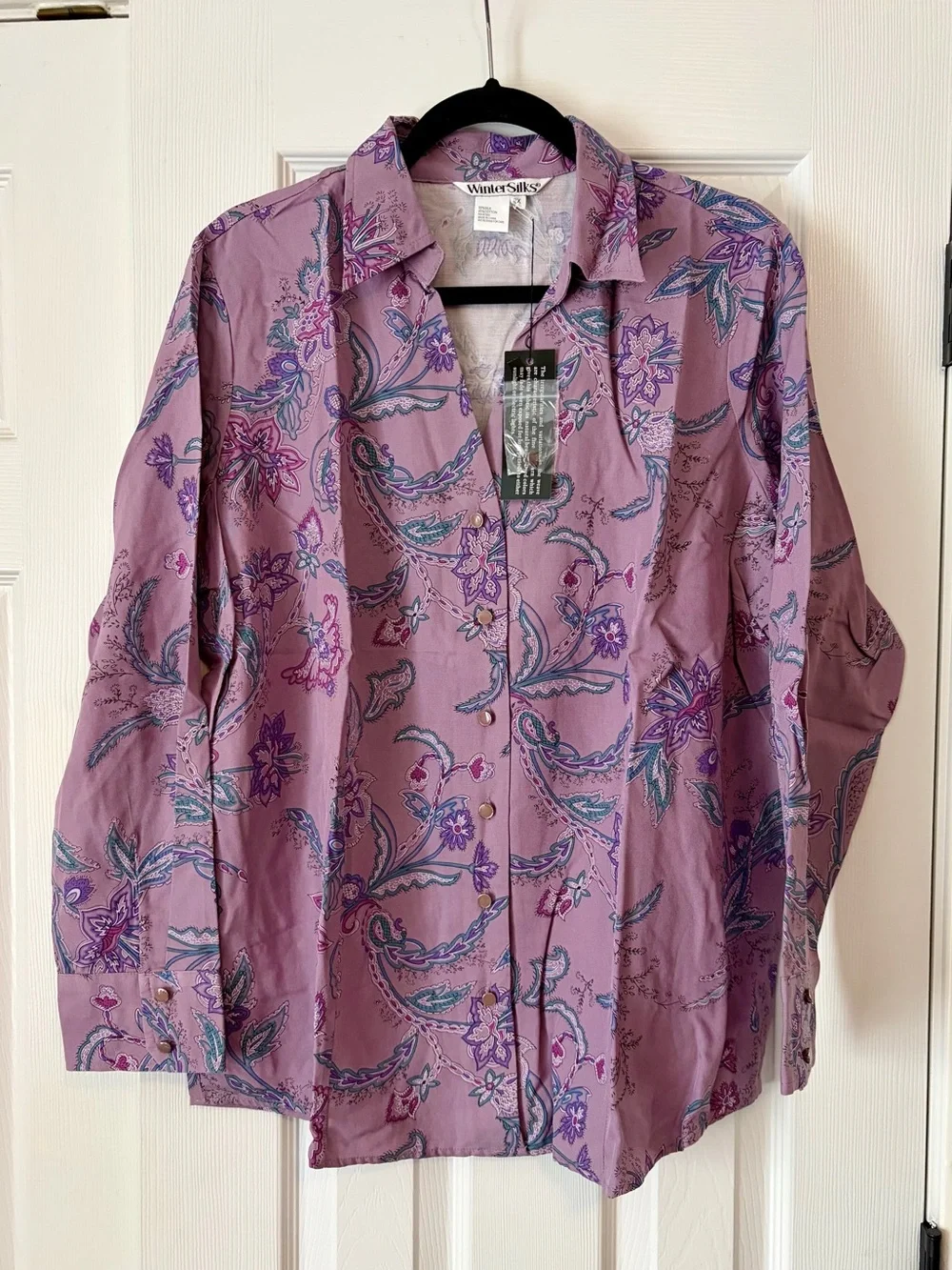 NWT WinterSilks Lavender Paisley Button-Up Blouse size 2X - Picture 1 of 5